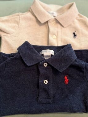 Ralph Lauren Baby Boy 9 Month Polos Shirts Navy and Beige